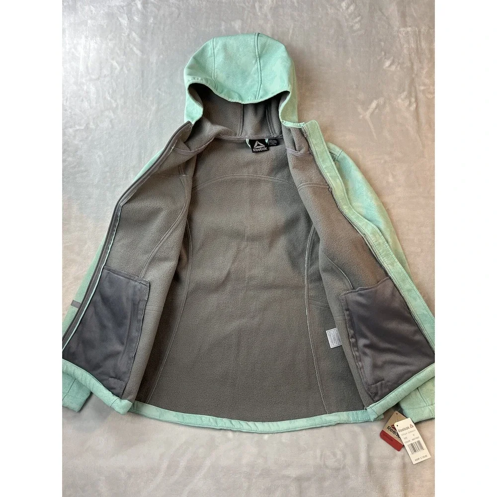 REEBOK Active Soft Shell Full Zip Hoodie Jacket Women Medium Tie Dye Mint Lined